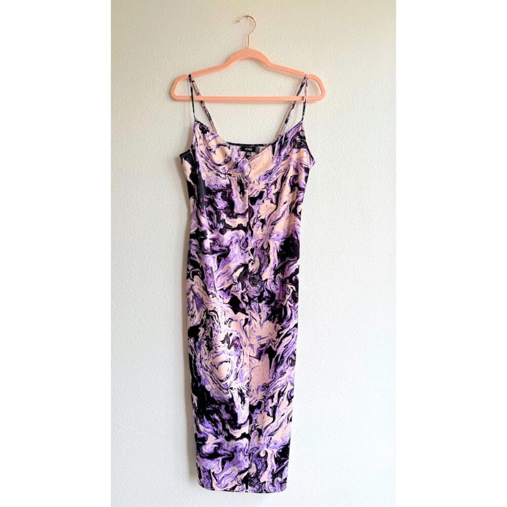 AFRM Katica Satin Slip Midi Dress in Purple & Blush Marble Swirl size Medium